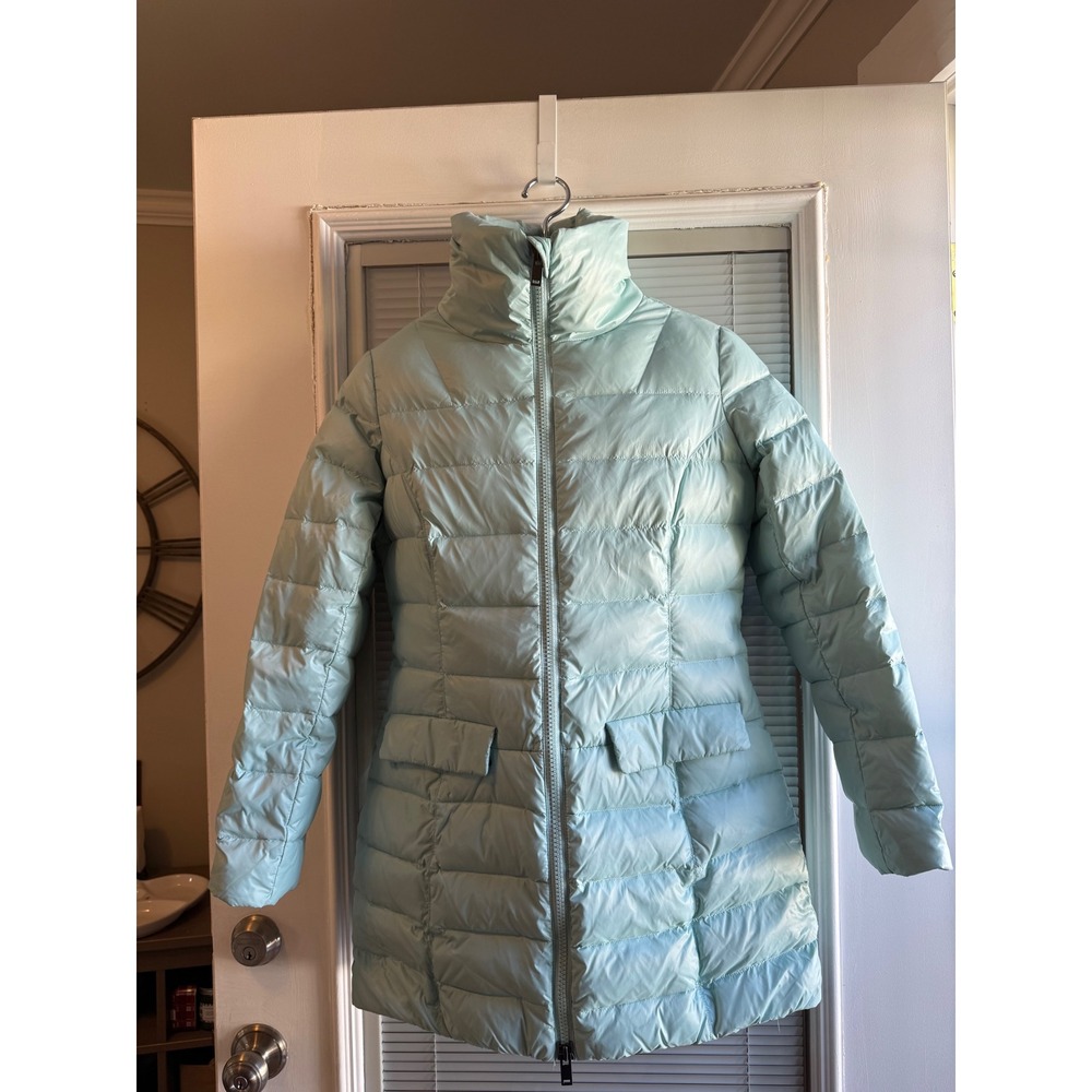 Tyler Boe Puffer Jacket Women S Light Blue Down Feather Quilted Funnel Nec